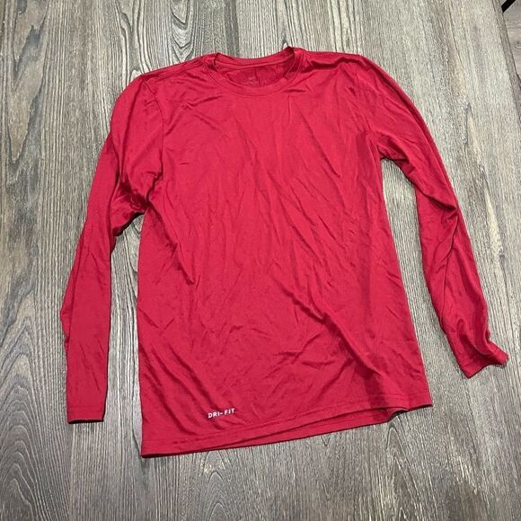 NWOT Nike Dri-Fit Mens T-Shirt Long Sleeve Crewneck Pullover Lightweight Red S - Picture 1 of 5